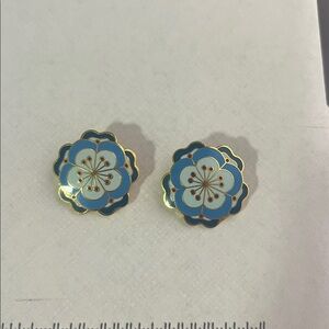 Floral Enamel Earrings in Blue and Gold